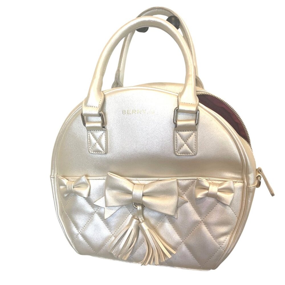 Berry Q Victoria Round Bag – Champagne Gold Metallic Coquette Lolita Style Bows - Picture 2 of 10